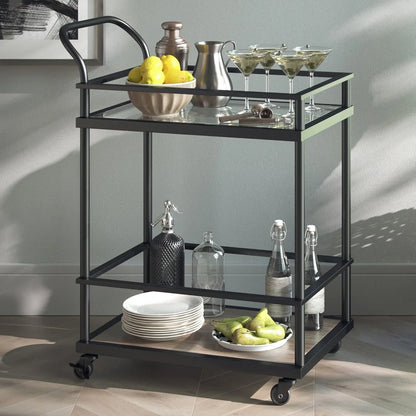 Serving Table - Steel - Glass - Black - 60x40x90 cm
