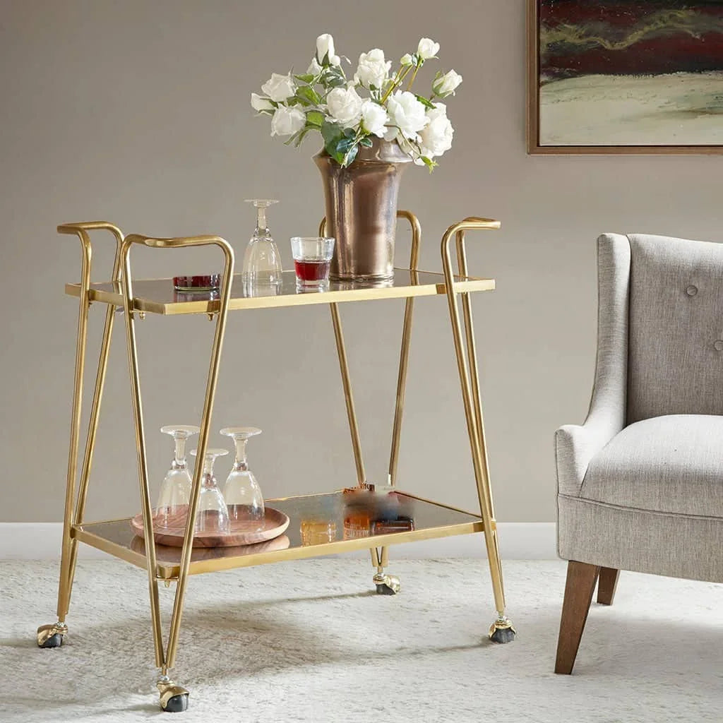 Serving Table - Steel - Glass - Gold - 80x40x90 cm