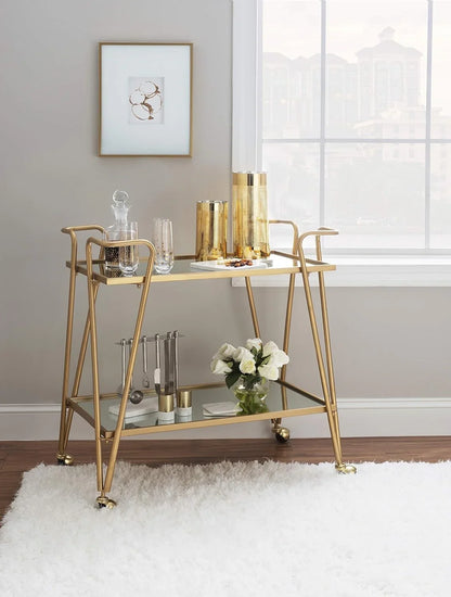 Serving Table - Steel - Glass - Gold - 80x40x90 cm