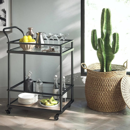Serving Table - Steel - Glass - Black - 60x40x90 cm