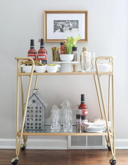 Serving Table - Steel - Glass - Gold - 80x40x90 cm