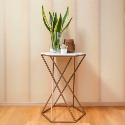 Side Table - Steel - Marble - Gold - 40x30x60 cm - Cataloug