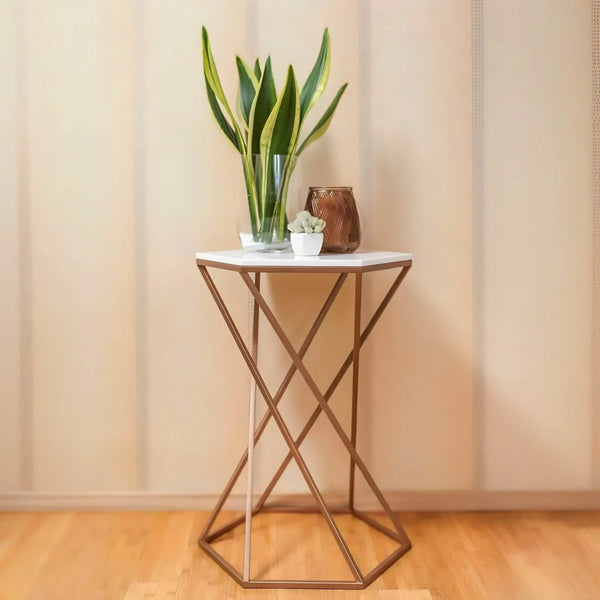 Side Table - Steel - Marble - Gold - 40x30x60 cm - Cataloug