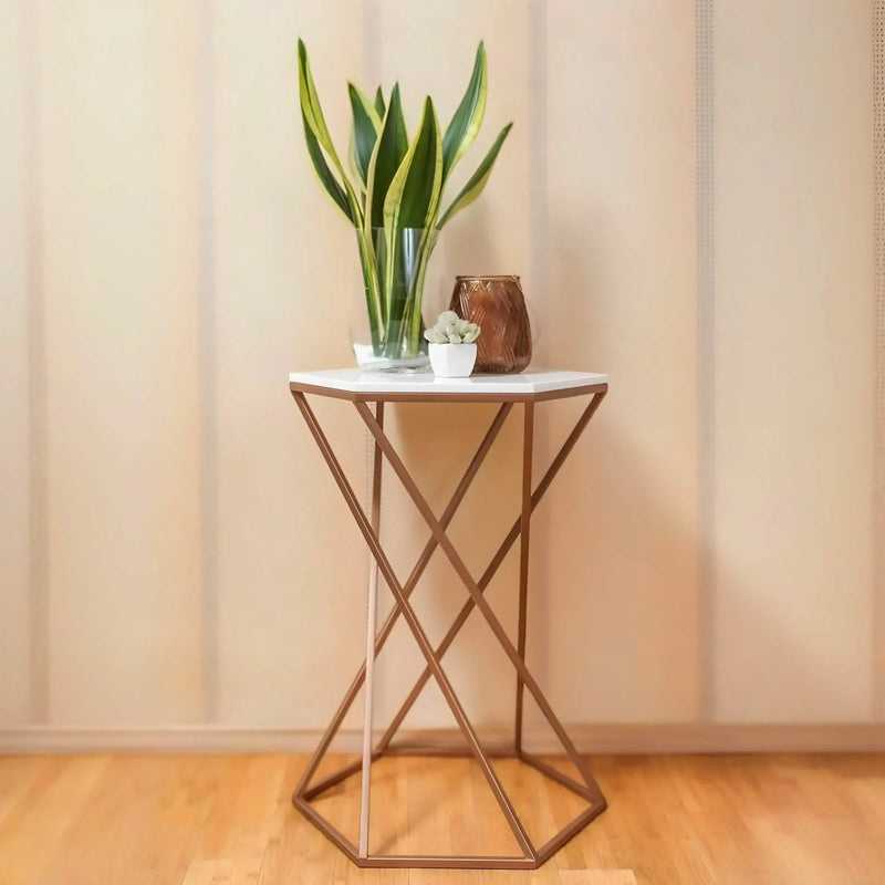 Side Table - Steel - Marble - Gold - 40x30x60 cm - Cataloug