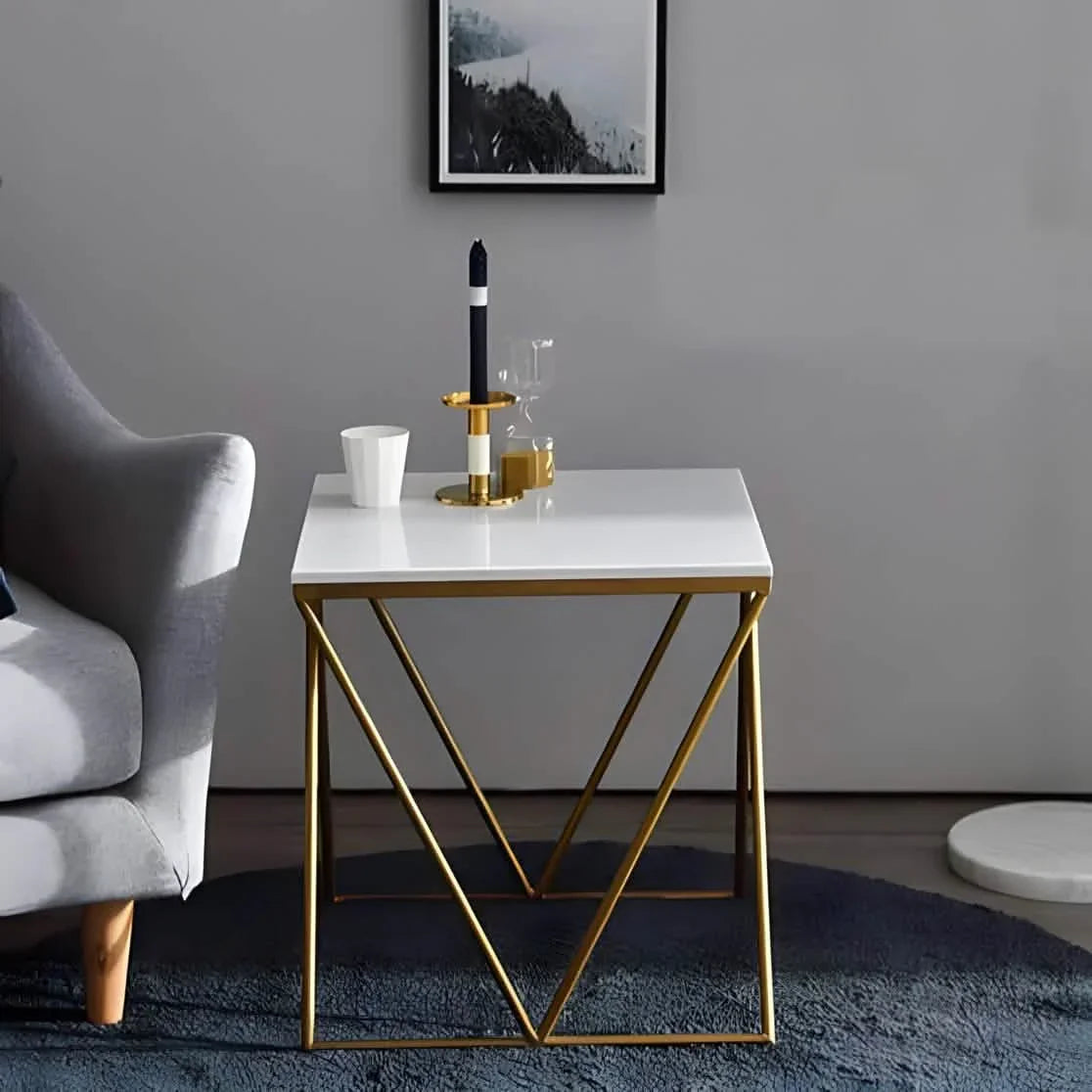Side Table - Steel - Marble - Gold - 50x50x60 cm - Cataloug