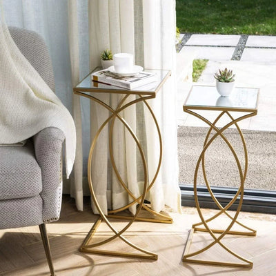 Side Table - Steel - Glass - Gold - 35x25x60 cm - Cataloug