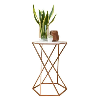 Side Table - Steel - Marble - Gold - 40x30x60 cm - Cataloug
