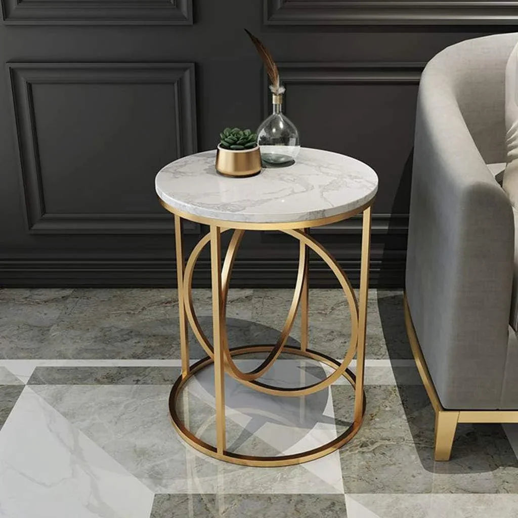 Side Table - Steel - Marble - Gold - 50x50x60 cm - Cataloug