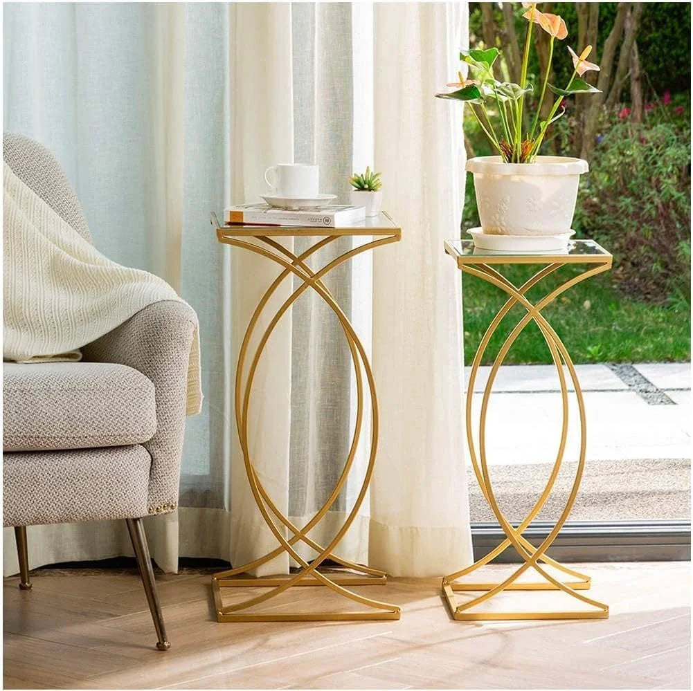 Side Table - Steel - Glass - Gold - 35x25x60 cm - Cataloug