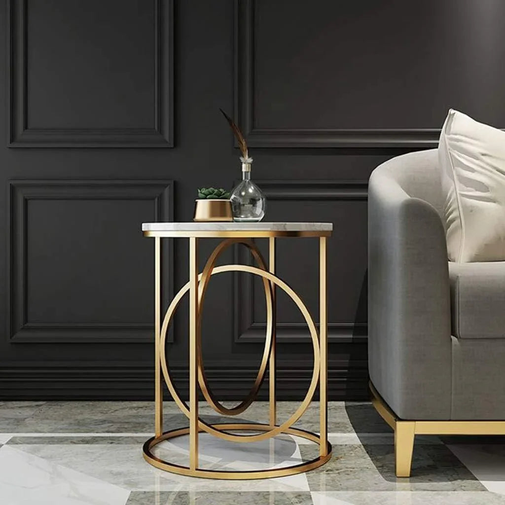 Side Table - Steel - Marble - Gold - 50x50x60 cm - Cataloug