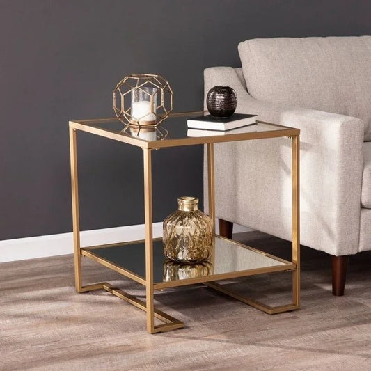 Side Table - Steel - Glass - Gold - 40x40x60 cm - Cataloug