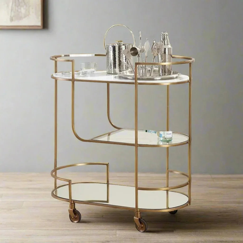 Serving Table - Steel - Glass - Gold - 80x40x100 cm - Cataloug