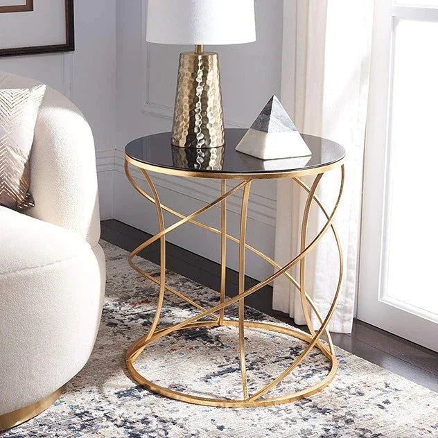 Side Table - Steel - Glass - Gold - 50x50x65 cm - Cataloug