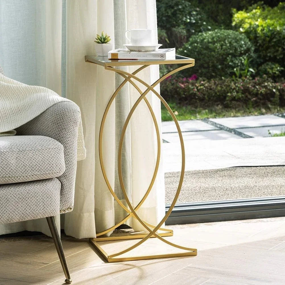 Side Table - Steel - Glass - Gold - 35x25x60 cm - Cataloug