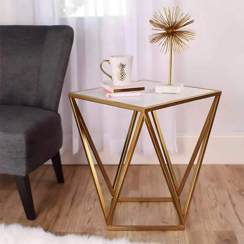 Side Table - Steel - Marble - Gold - 40x40x60 cm - Cataloug
