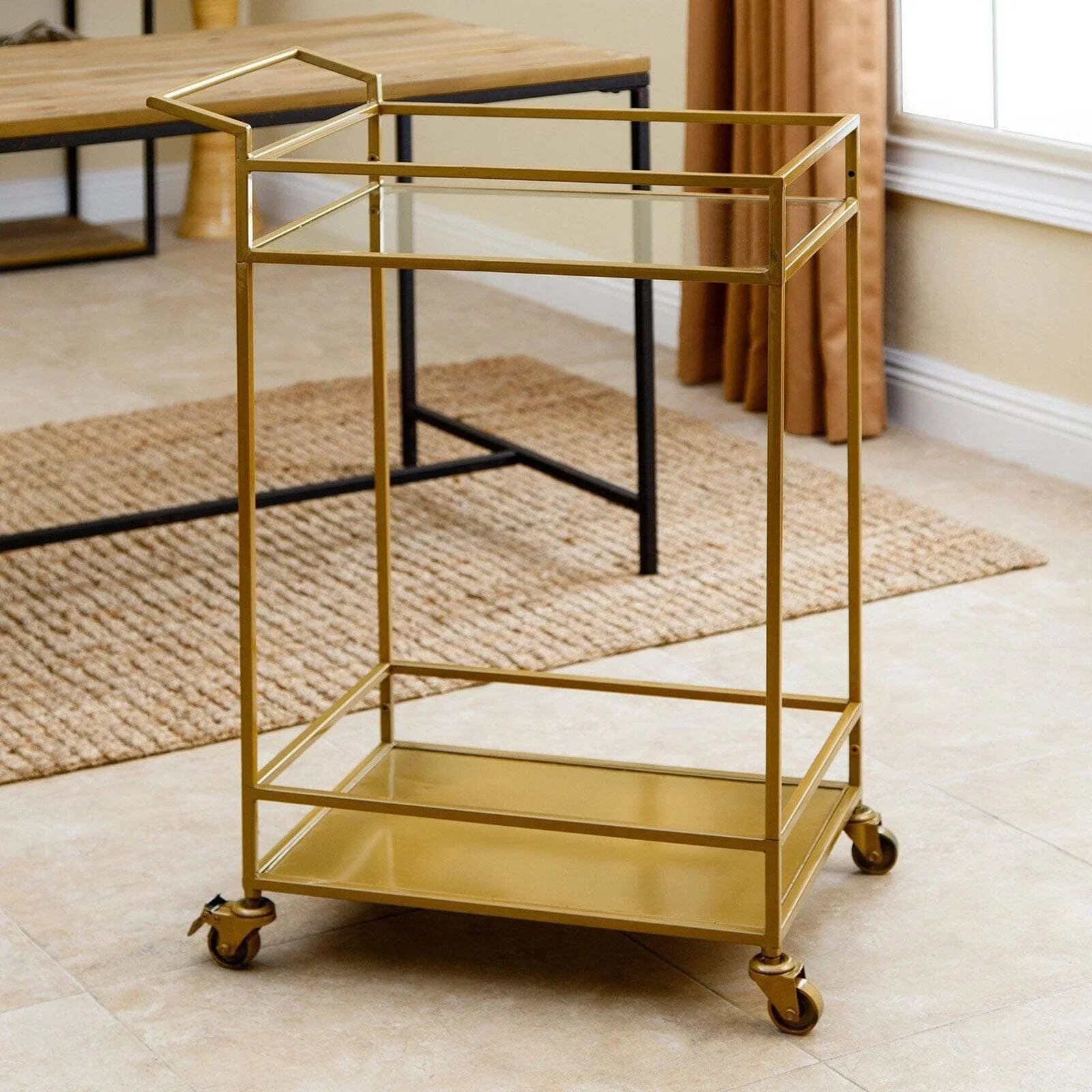 Serving Table - Steel - Glass - Gold - 60x40x90 cm - Cataloug