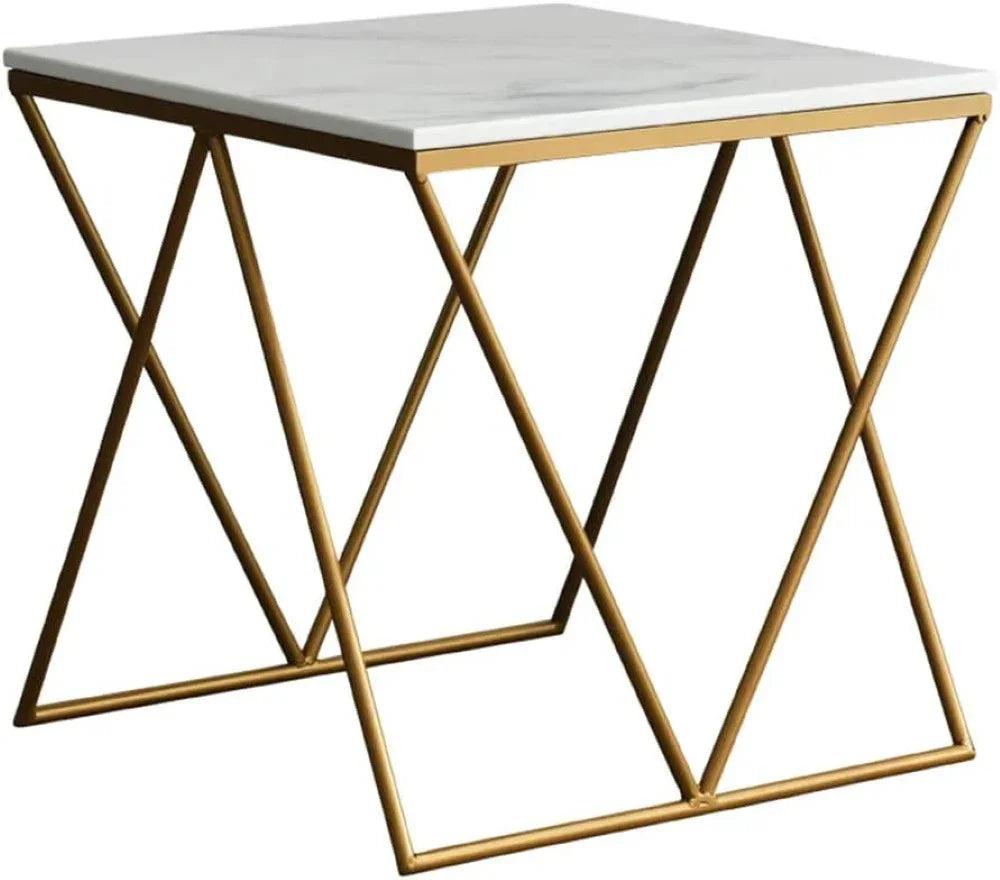 Side Table - Steel - Marble - Gold - 50x50x60 cm - Cataloug