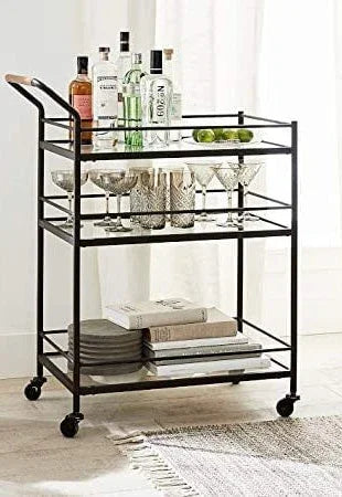 Serving Table - Steel - Glass - Black - 80x40x100 cm - Cataloug