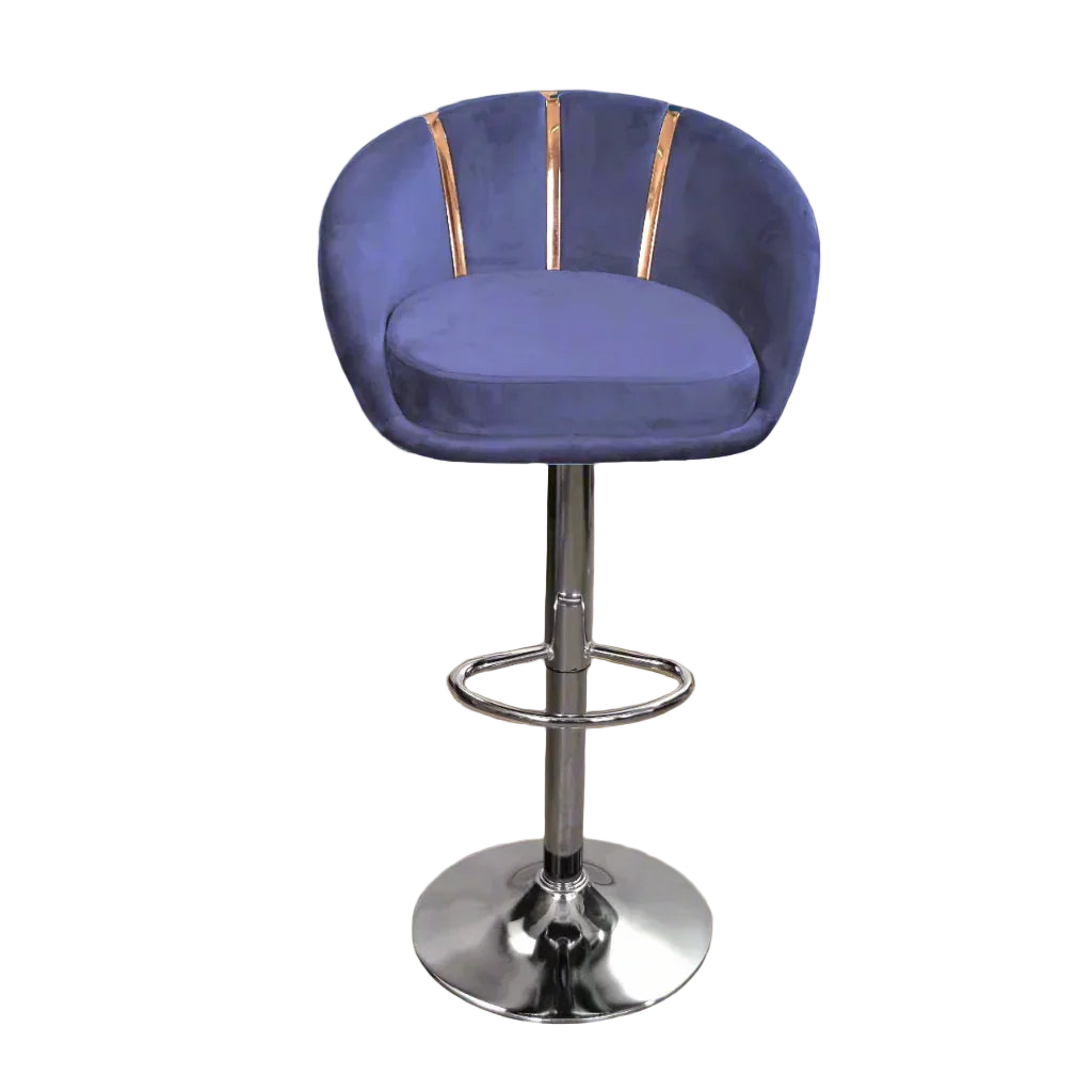 كرسي بار - ستيل - قماش قطيفة - أزرق - 50×120 سم