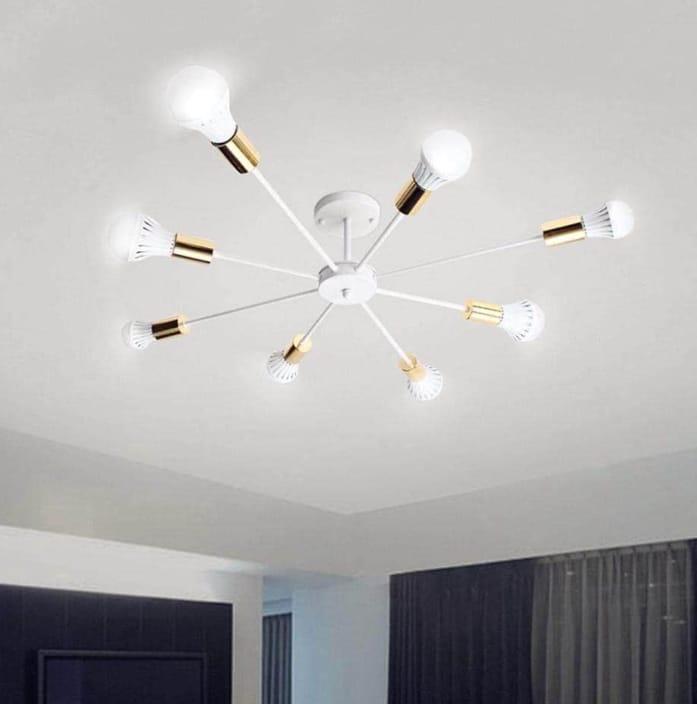 Chandelier - Metal & Glass - White & Gold - 30 x 70 cm
