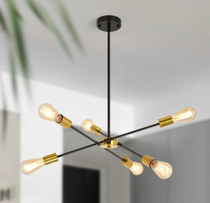 Chandelier - Metal & Glass - Black & Gold- 60 x 55 cm