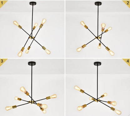 Chandelier - Metal & Glass - Black & Gold- 60 x 55 cm