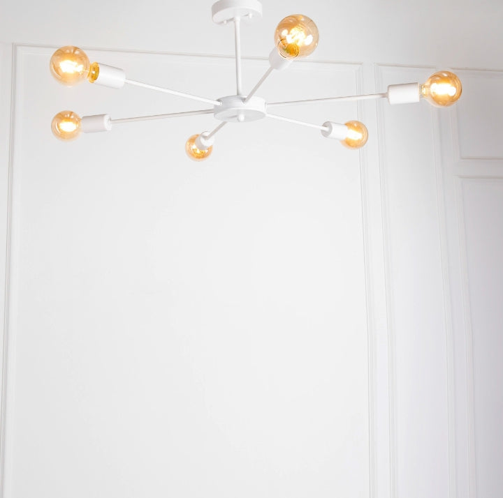 Chandelier - Metal & Glass - White - 30 x 60 cm