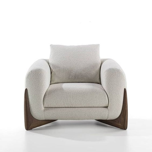 Arm Chair - Natural Wood - Multi Fabrics - Grey - 100 x 80 x 70 cm