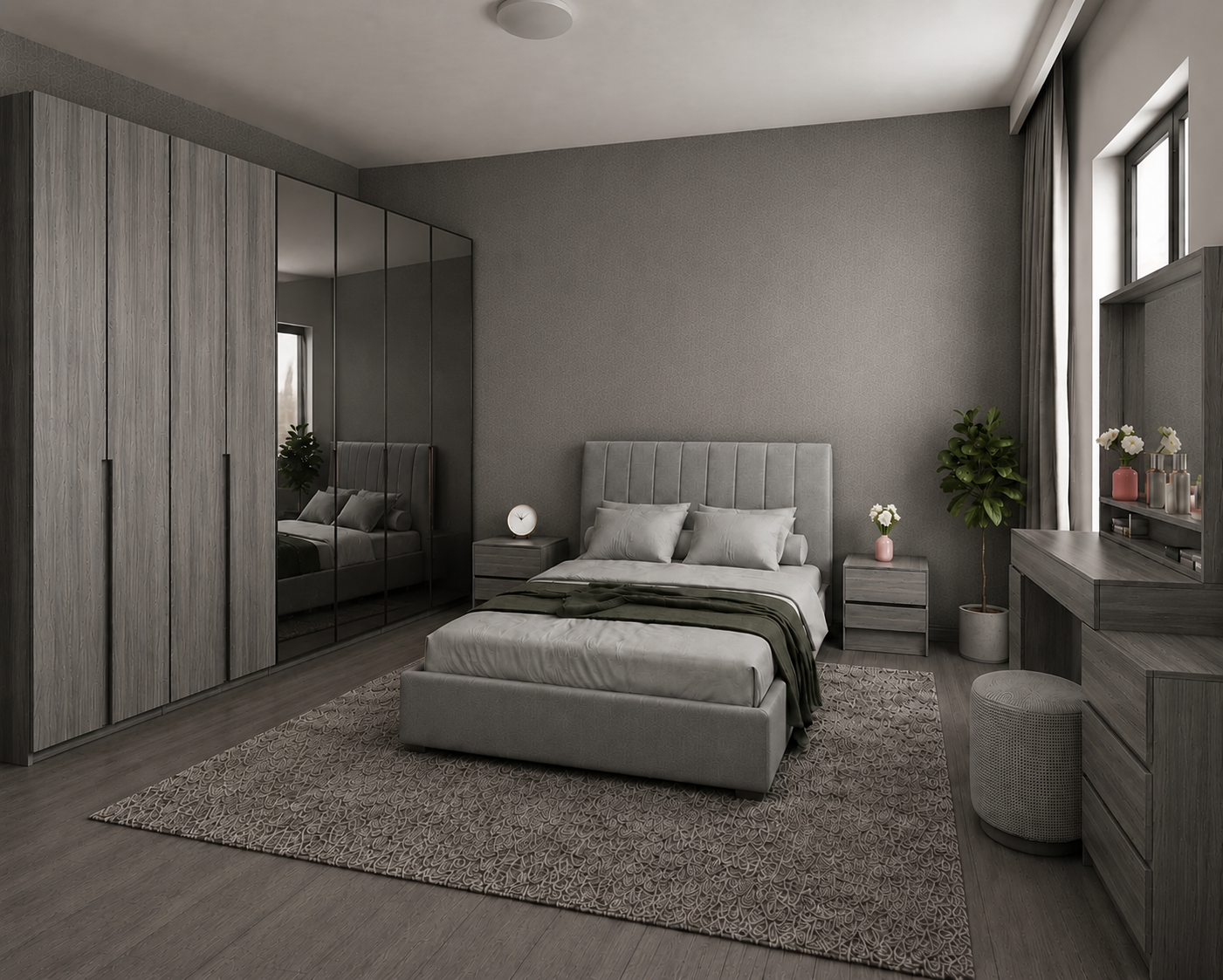 Full Bedroom  - MDF Wood - Gray