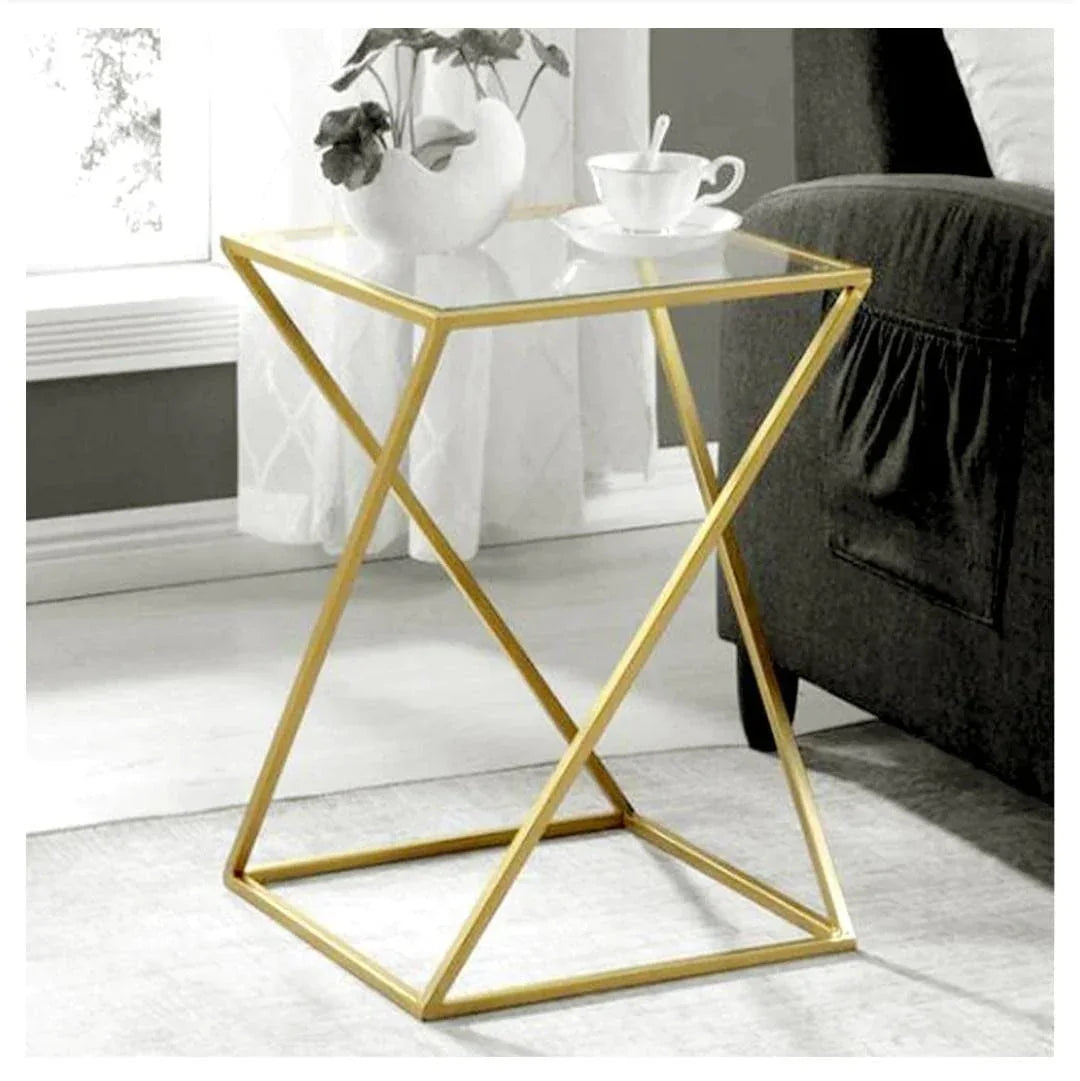 Side Table - Steel - Glass - Gold - 30x30x60 cm - Cataloug