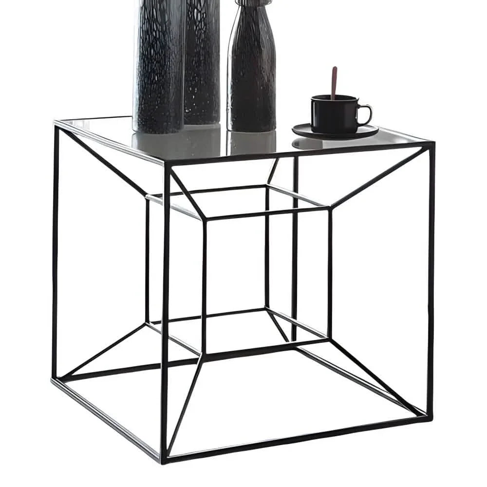 Side Table - Steel - Glass - Black - 50x50x50 cm - Cataloug