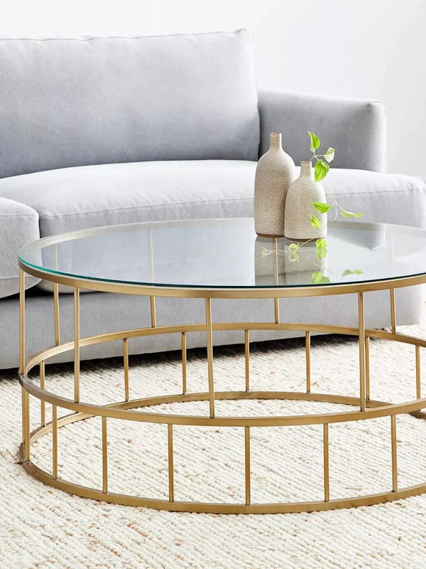 Coffee Table - Steel - Glass - Gold - 70x70x50 cm - Cataloug