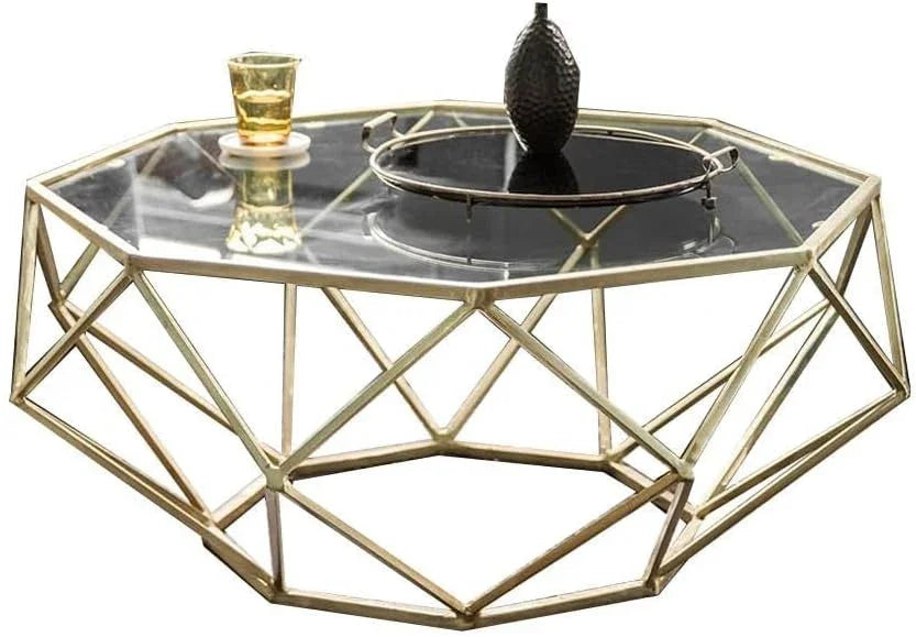 Coffee Table - Steel - Glass - Gold - 90x90x50 cm - Cataloug