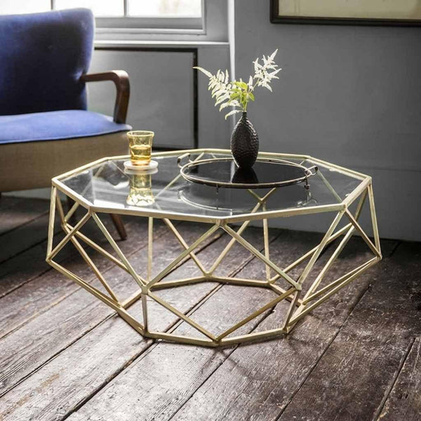 Coffee Table - Steel - Glass - Gold - 90x90x50 cm - Cataloug