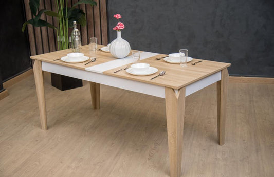 Dining table without chairs - Beech wood & MDF wood - Beige & White - 180x80x77 cm