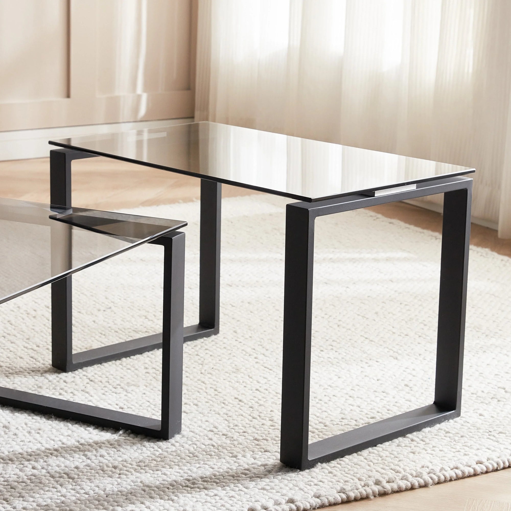 Coffee Table - Steel - Glass - Black - 100x50x50 cm - Cataloug