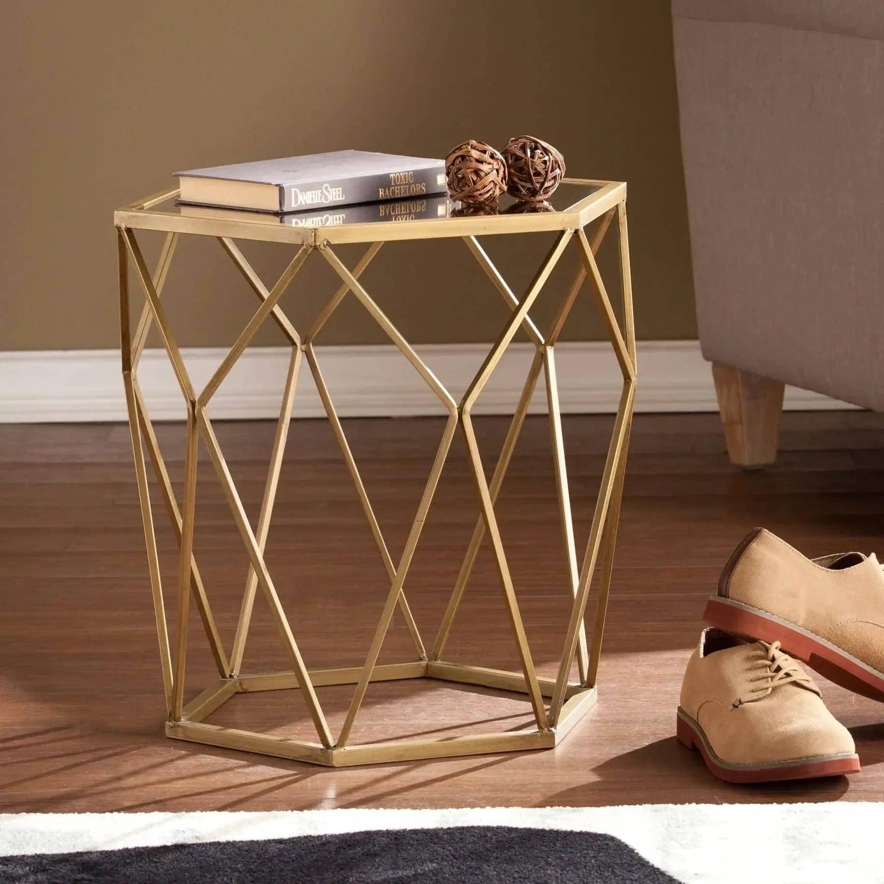 Side Table - Steel - Glass - Gold - 50x50x60 cm - Cataloug