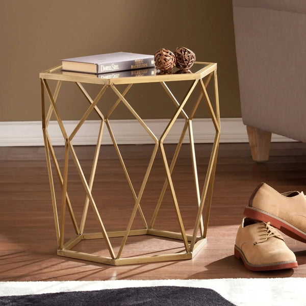 Side Table - Steel - Glass - Gold - 50x50x60 cm - Cataloug