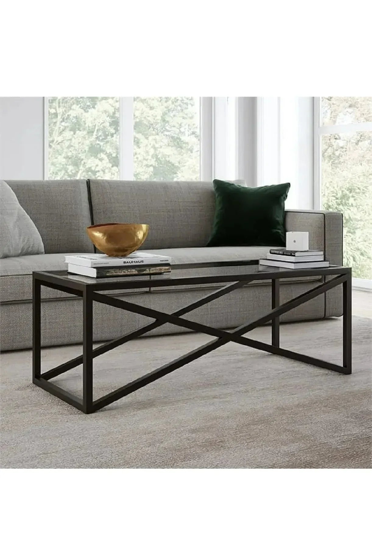 Coffee Table - Steel - Glass - Black - 90x40x50 cm - Cataloug