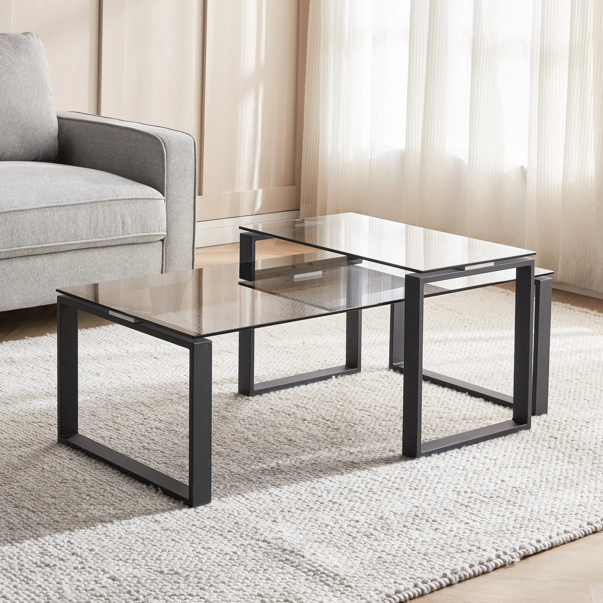 Coffee Table - Steel - Glass - Black - 100x50x50 cm - Cataloug
