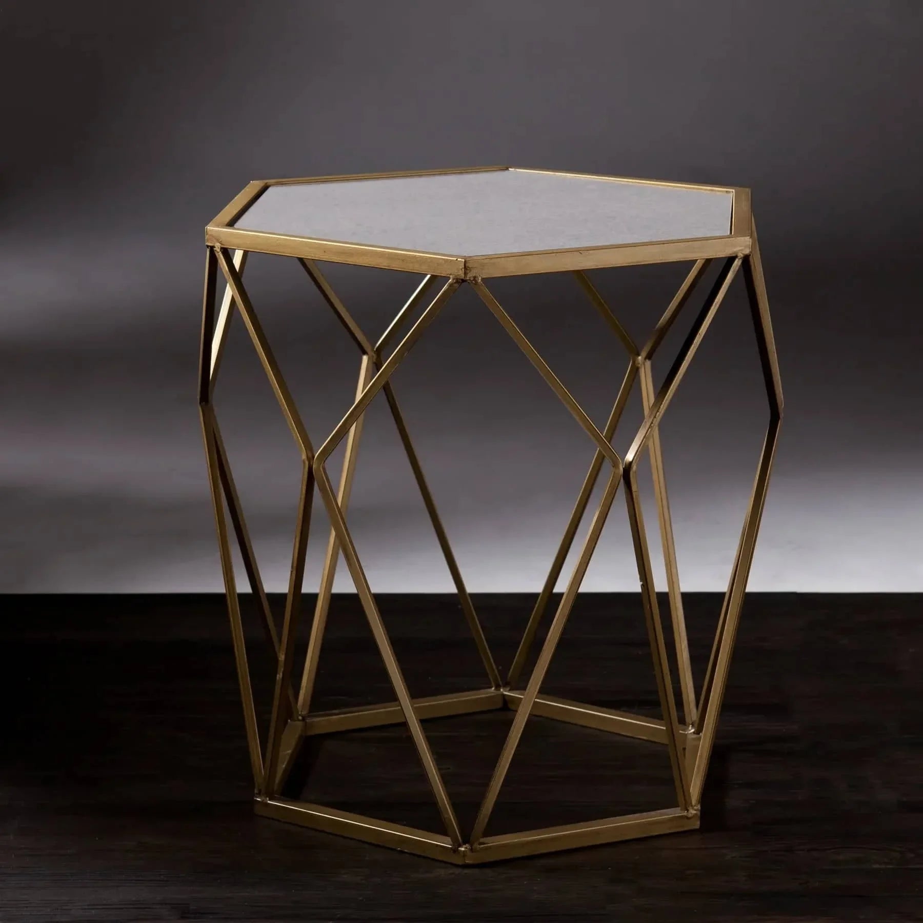 Side Table - Steel - Glass - Gold - 50x50x60 cm - Cataloug