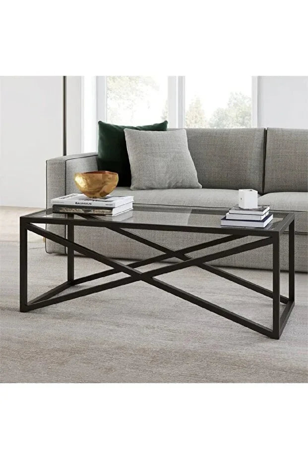 Coffee Table - Steel - Glass - Black - 90x40x50 cm - Cataloug