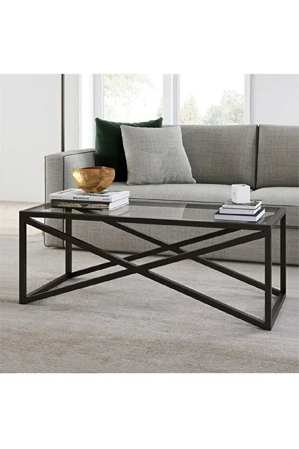 Coffee Table - Steel - Glass - Black - 90x40x50 cm - Cataloug