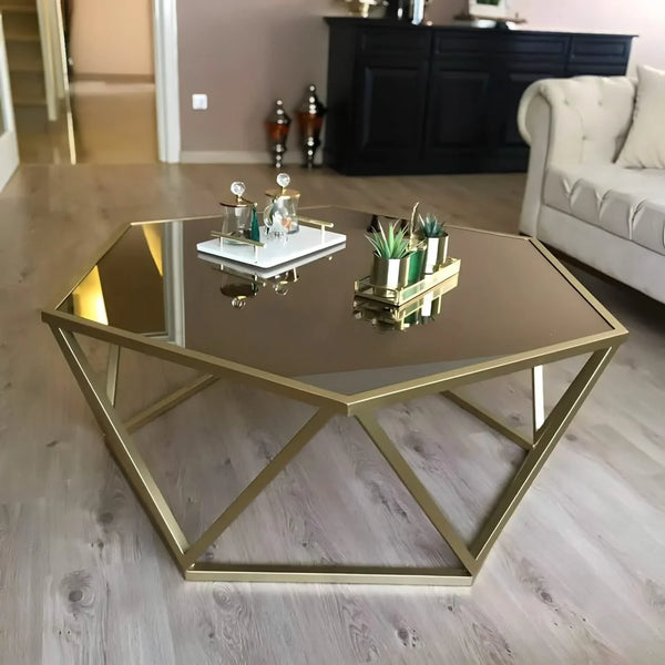 Coffee Table - Steel - Glass - Gold - 80x80x50 cm - Cataloug