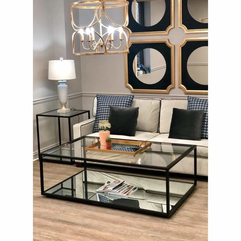 Coffee Table - Steel - Glass - Black - 100x50x50 cm - Cataloug