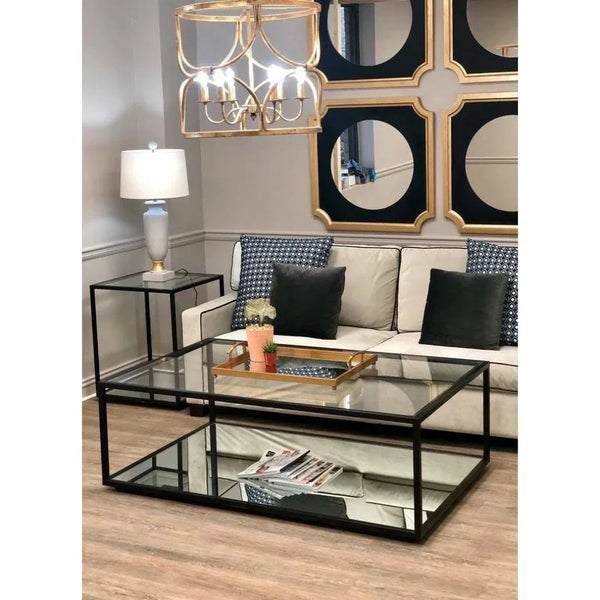 Coffee Table - Steel - Glass - Black - 100x50x50 cm - Cataloug