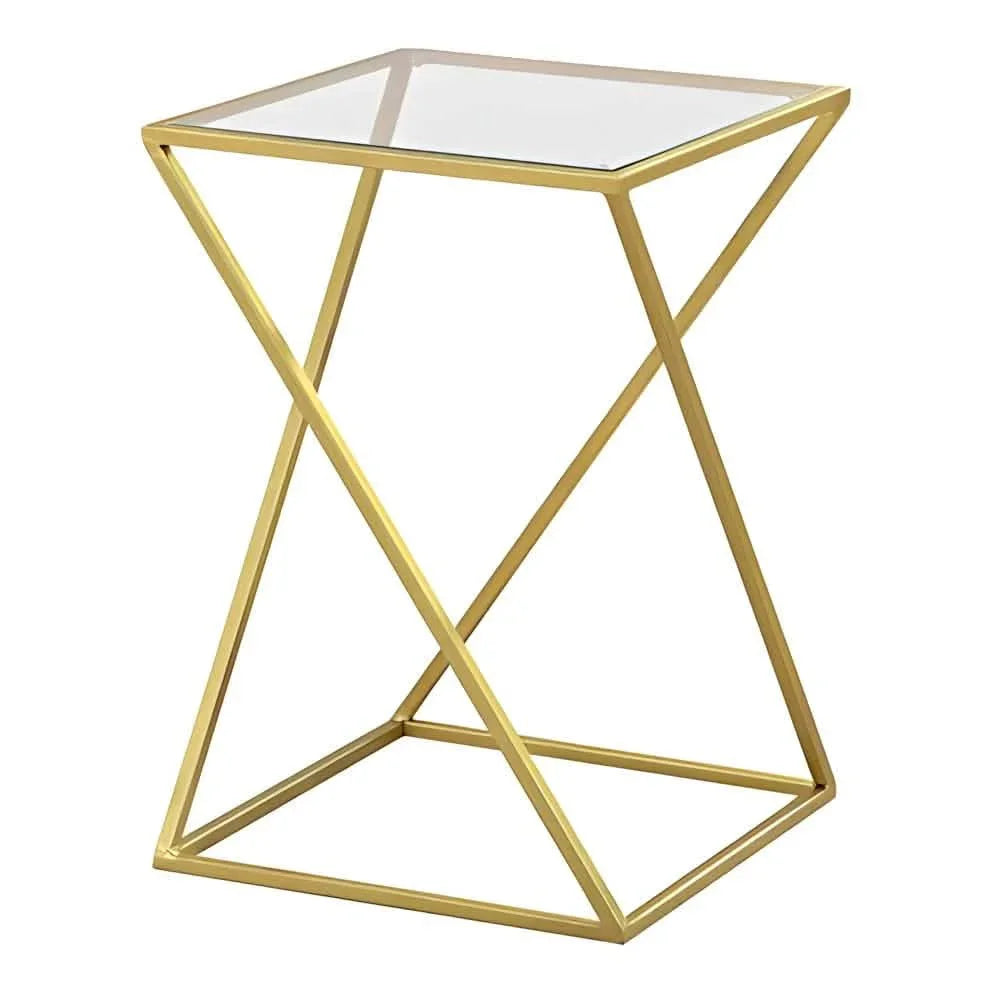 Side Table - Steel - Glass - Gold - 30x30x60 cm - Cataloug
