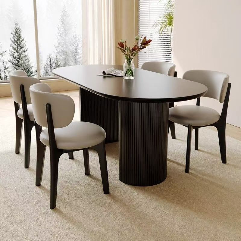 Dining table without chairs - Beech wood & MDF wood - Black - 200x90x77 cm
