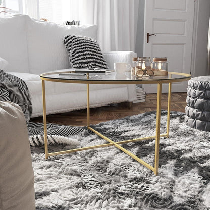 Coffee Table - Steel - Glass - Gold - 75x75x50 cm - Cataloug