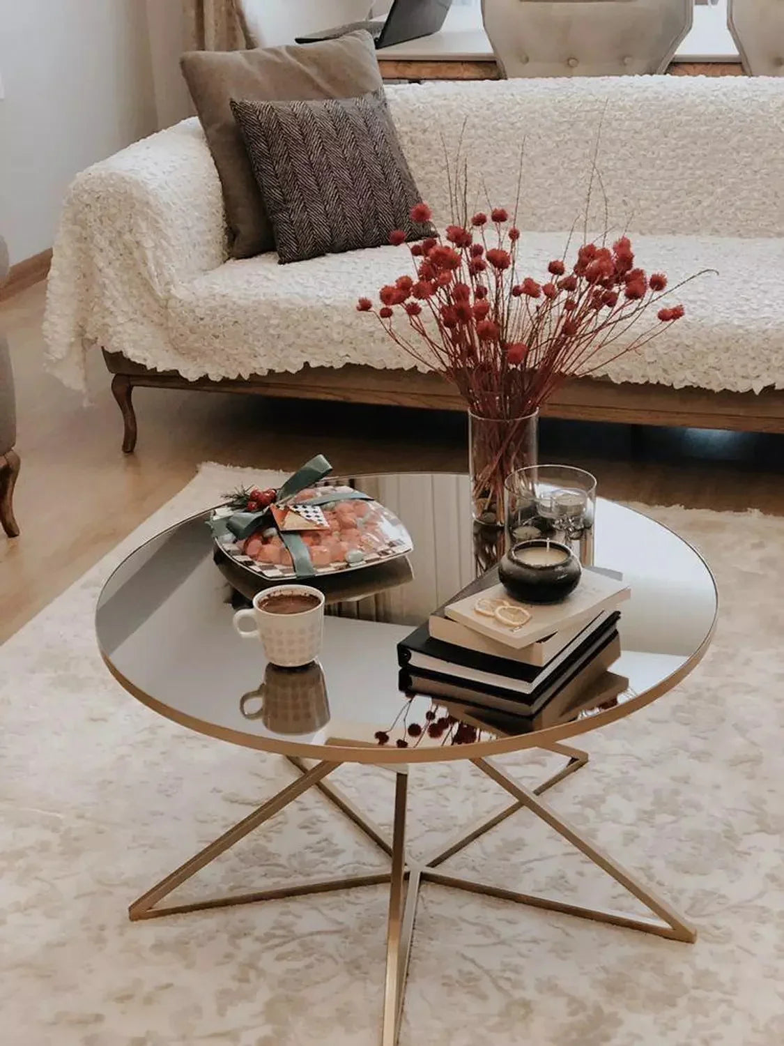 Coffee Table - Steel - Glass - Gold - 75x75x50 cm - Cataloug